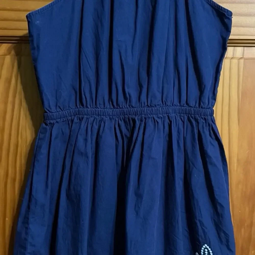 Gymboree Navy Blue Summer Dress Embroidered Tree Leaves Cat Leopard Size 8